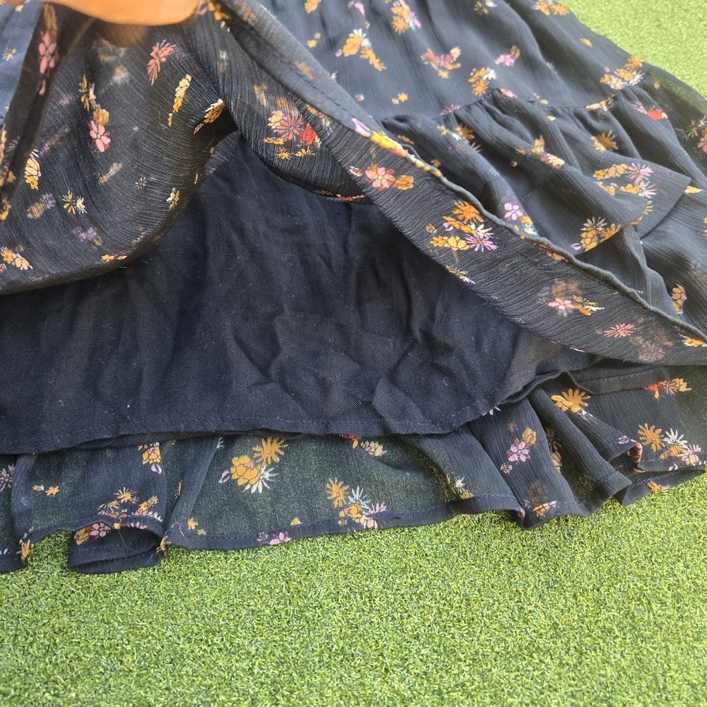 Free People Skirt Women's Medium Black Floral Print Ruffle Mini - Picture 4 of 10